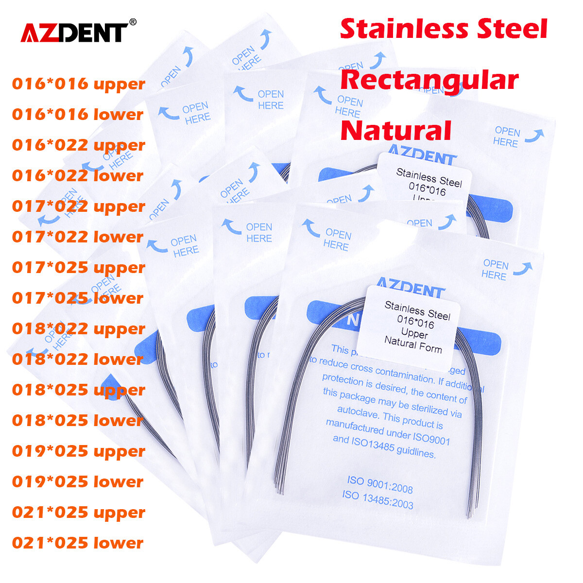 10pcs/pack AZDENT Dental Orthodontic Stainless steel Arch Wire Rectangular