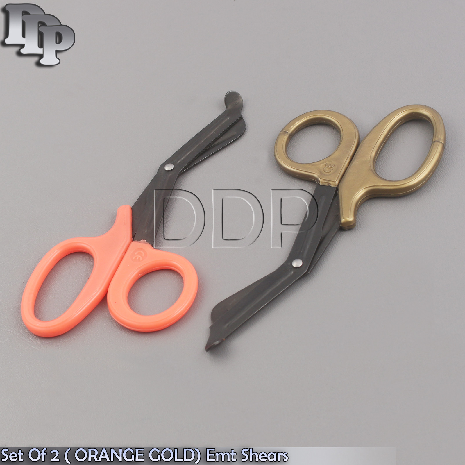 Set Of 2 ( ORANGE GOLD) Fluoride Black Coated Trauma Paramedic EMT Shears