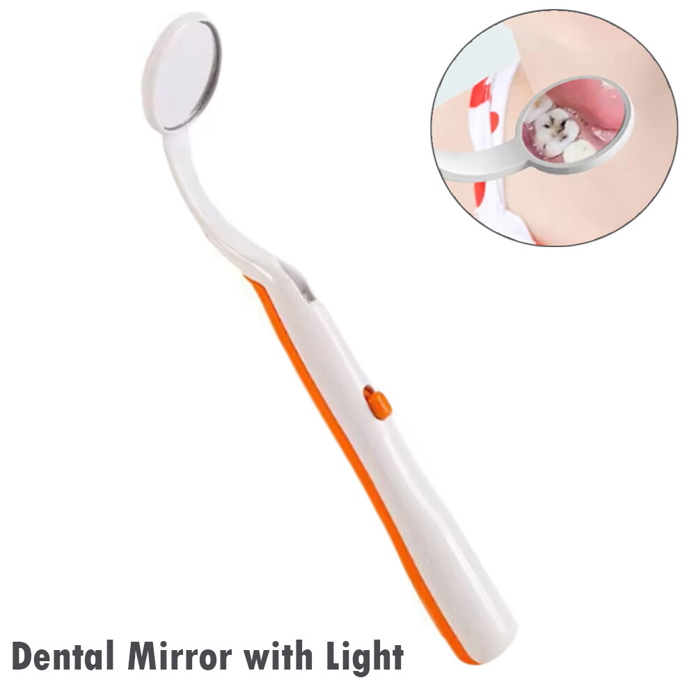 Dental Mirror With Light Tool LED Light Teeth Inspection Mirror Anti Fog Orange