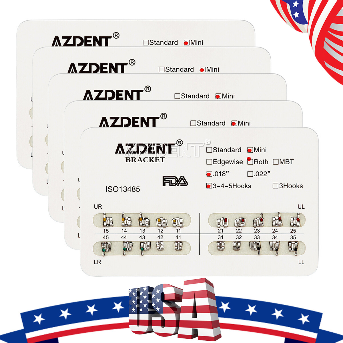 AZ Dental Orthodontic Metal Bracket Braces Mini Roth.018 3 4 5 Hooks More Choice