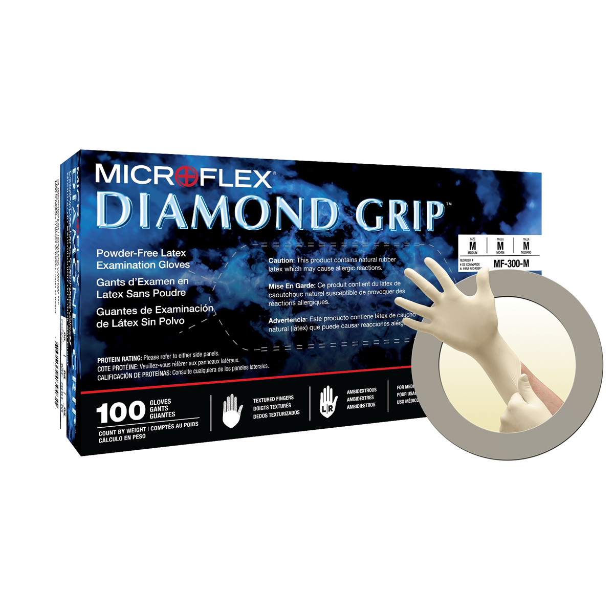 Microflex DIAMOND GRIP MF-300 LATEX GLOVES M MF-300-M-CASE