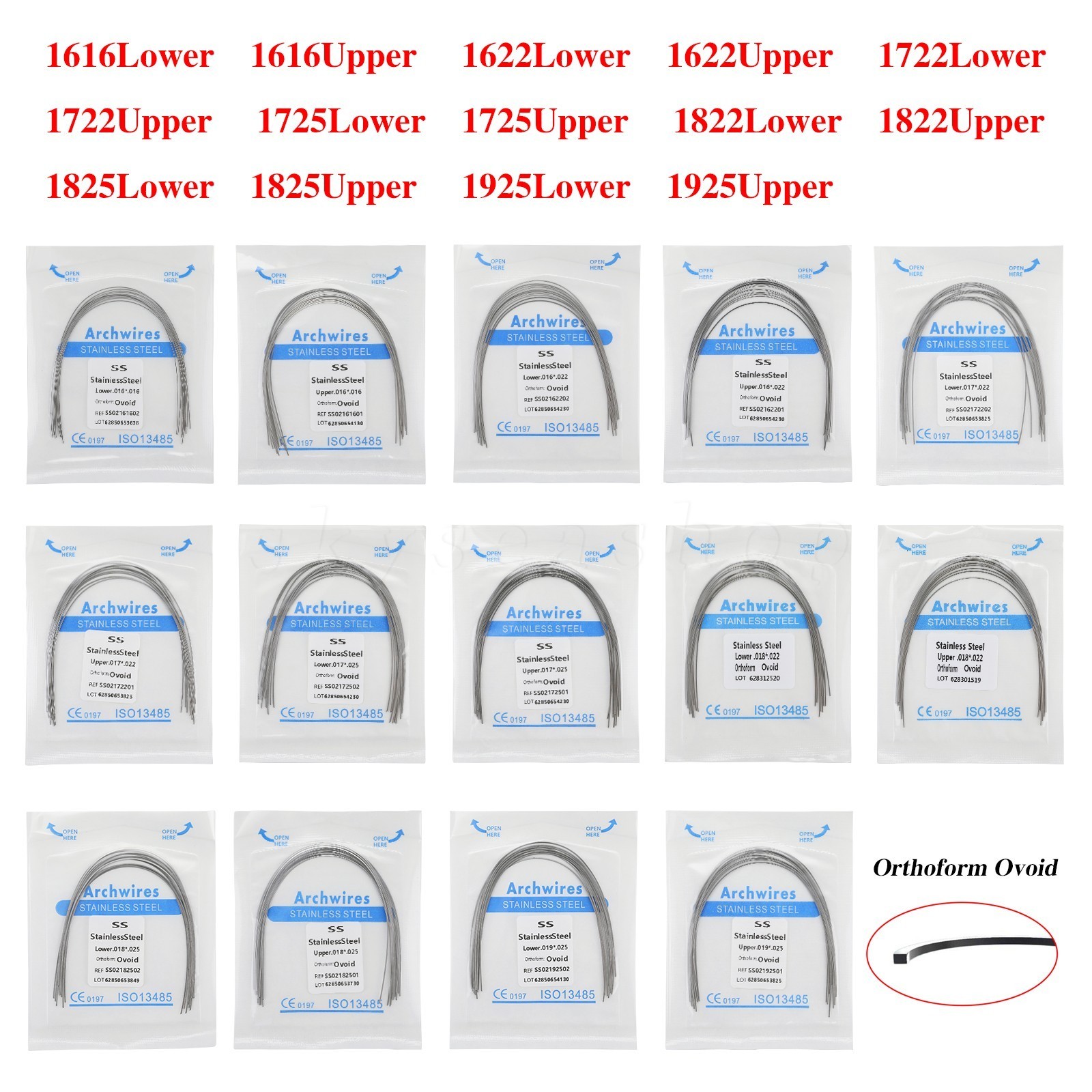 10 Packs/100pcs Dental Orthodontic Stainless Steel Rectangular Arch Wires Ovoid