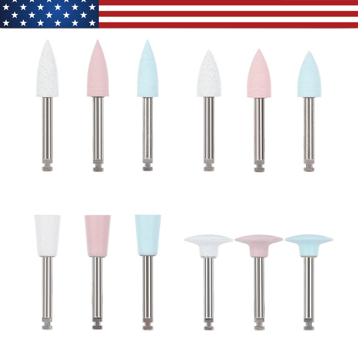 12pcs Dental Silicone Head Burs Composite Polishing Grinding Low-speed Handpiece