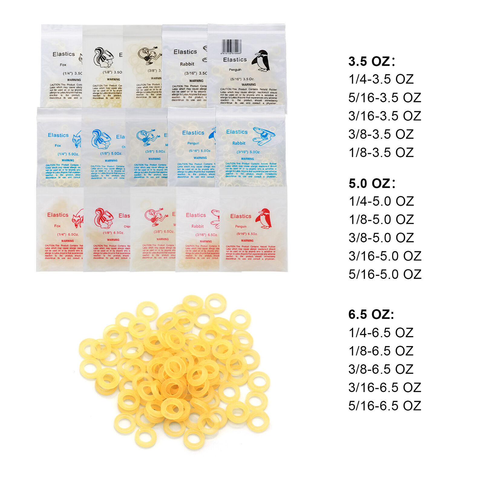 US Dental Orthodontic Rubber Bands Ortho Elastics Latex Brace 3.5 5.0 6.5 OZ