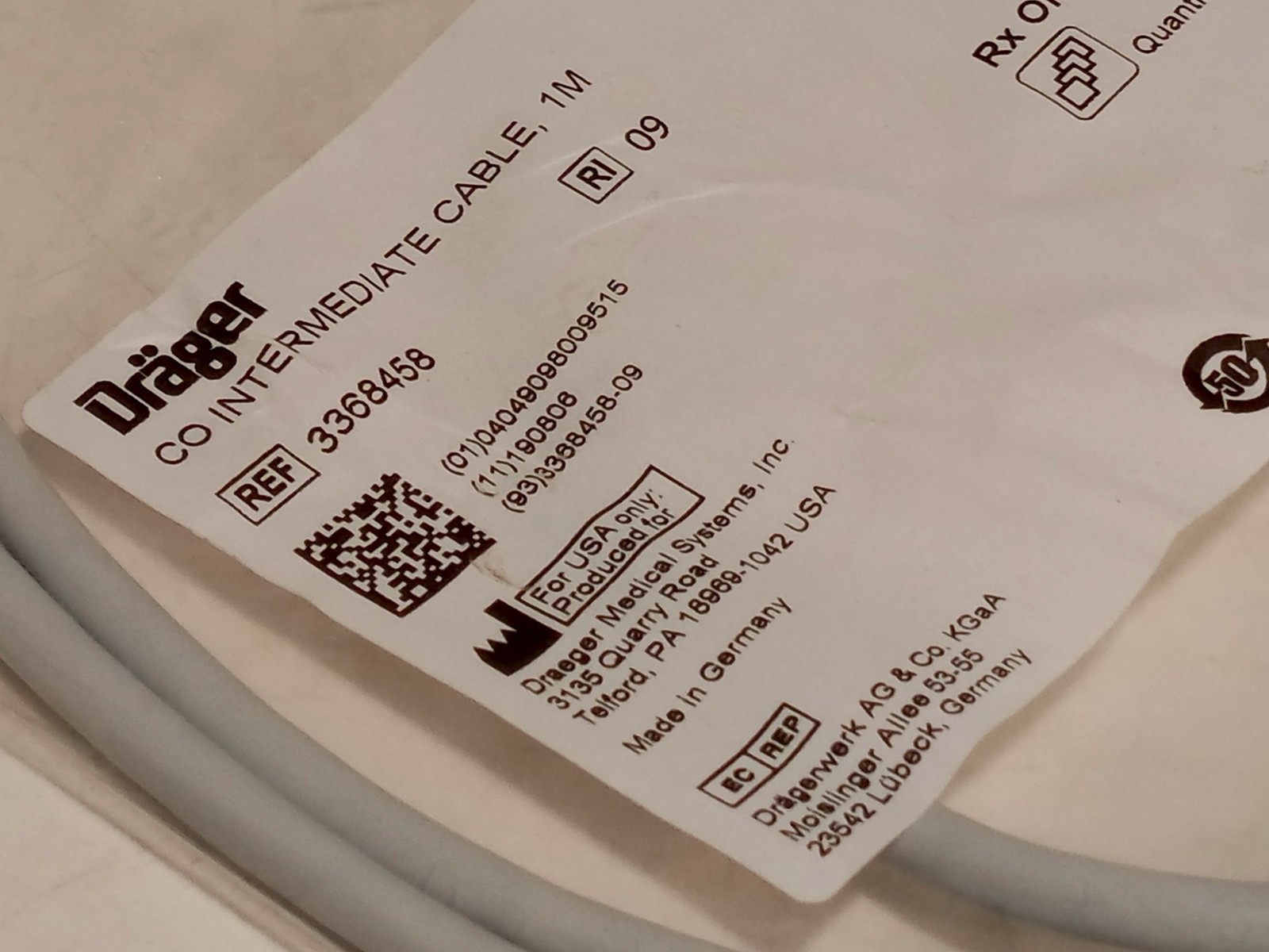 Drager 3368458 CO Cardiac Output Intermediate Cable, 1M Length, As Pictured
