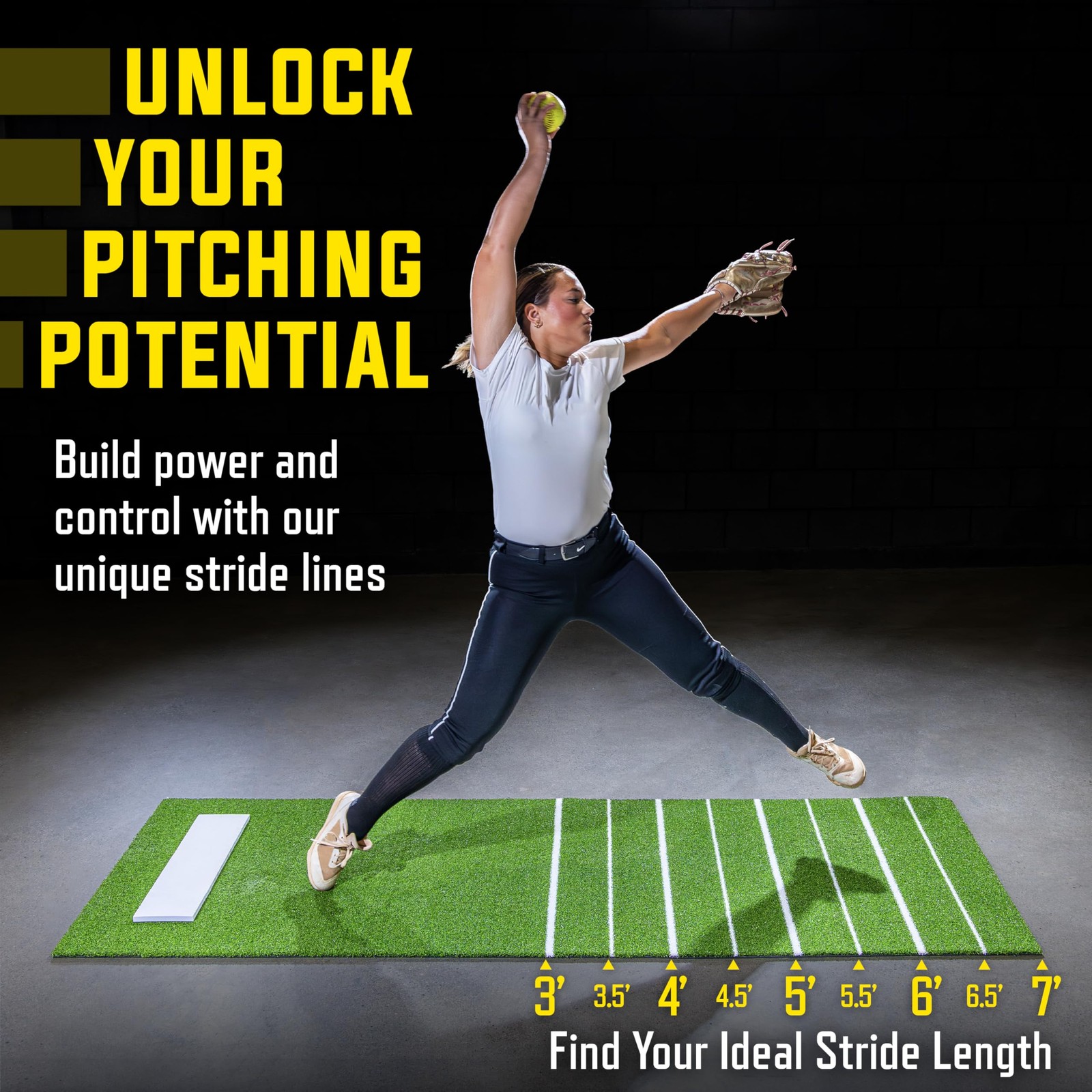 Gosports Softball Pitching Mat Stride Lines – Indoor Outdoor Antislip Rubber