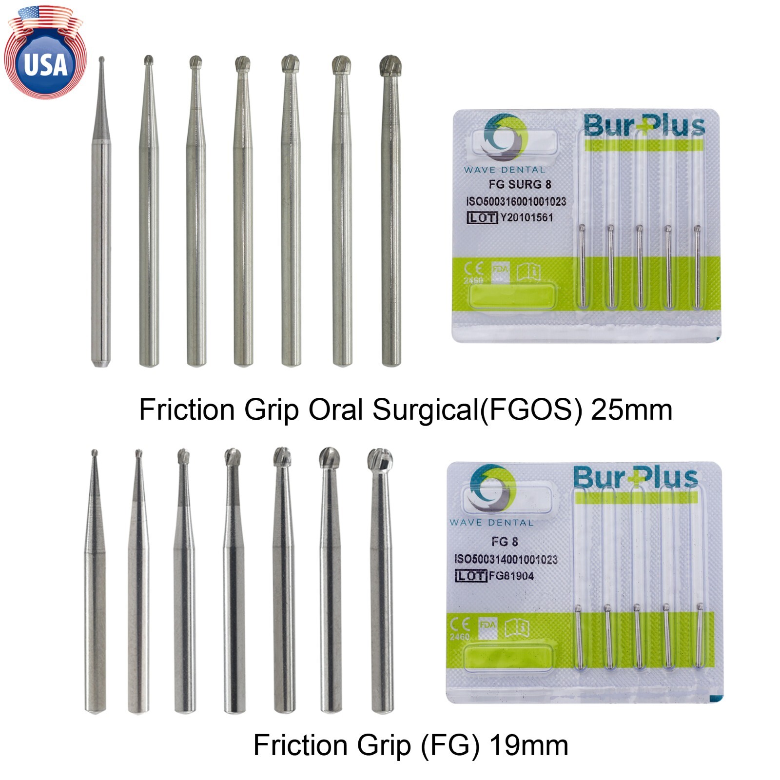 Wave Dental Surgical Bur Round 1/4 1/2 2 4 6 8 1 Carbide Bur FG High Speed 25mm