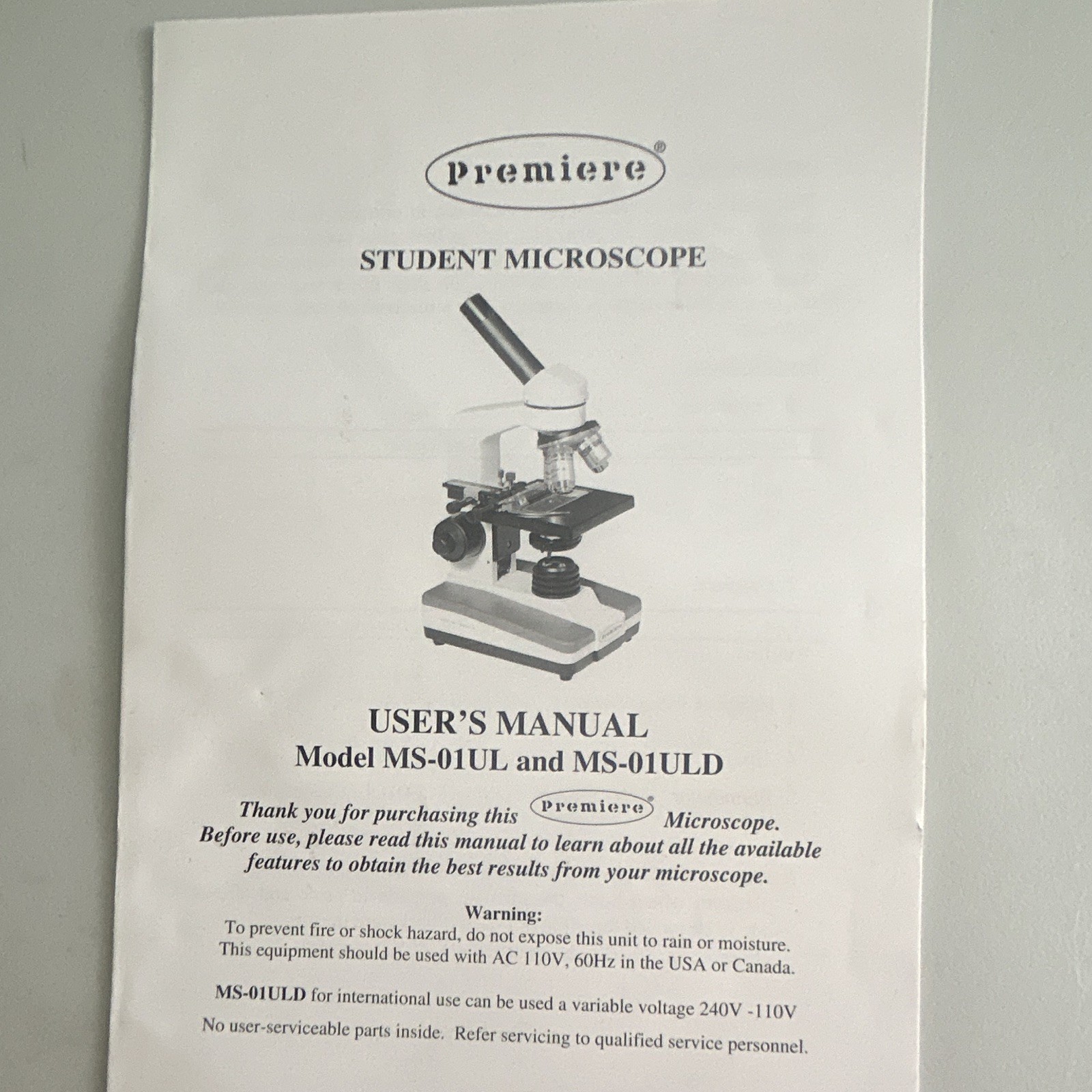 Premiere MS-01UL Compound Monocular Upright Microscope 40X-400X