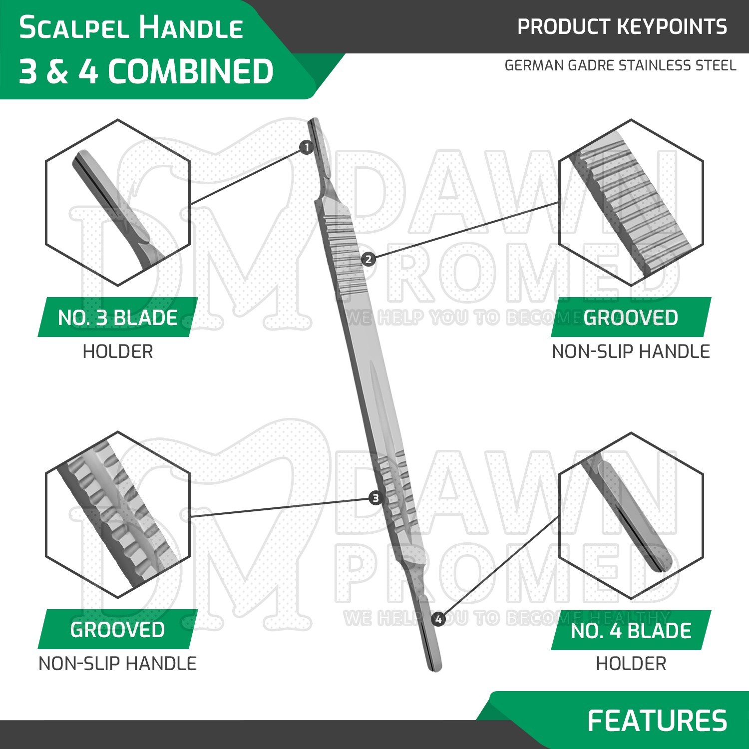 100 Pcs Scalpel Blades #15C + Double Ended Handle #3 & #4 Surgical German Grade