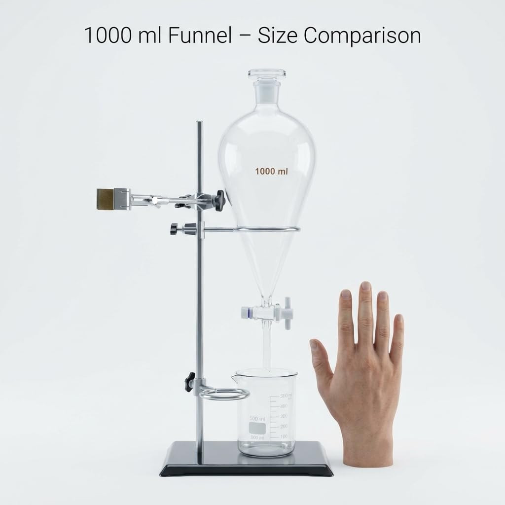 1000Ml Heavy Wall Conical Separating Funnel with 24/29 Fitting and PTFE Stopcock