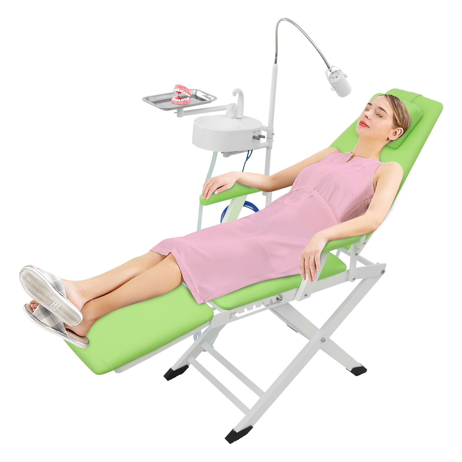 Portable Dental Chair Mobile Folding Chair Exam Chair w/LED Light &Spittoon+Tray