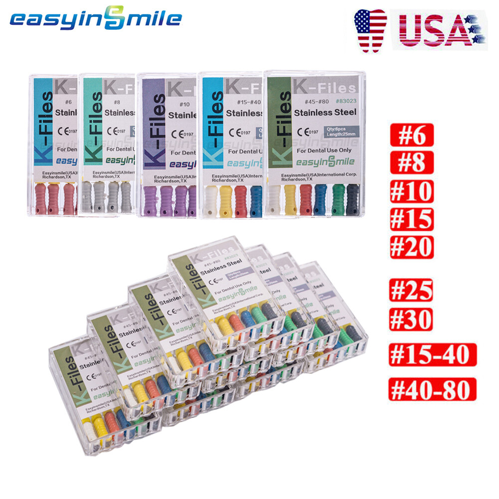 10x Dental K-Files Endo Hand Files Root Canal Stainless Steel 25mm 6/8/10/15-80