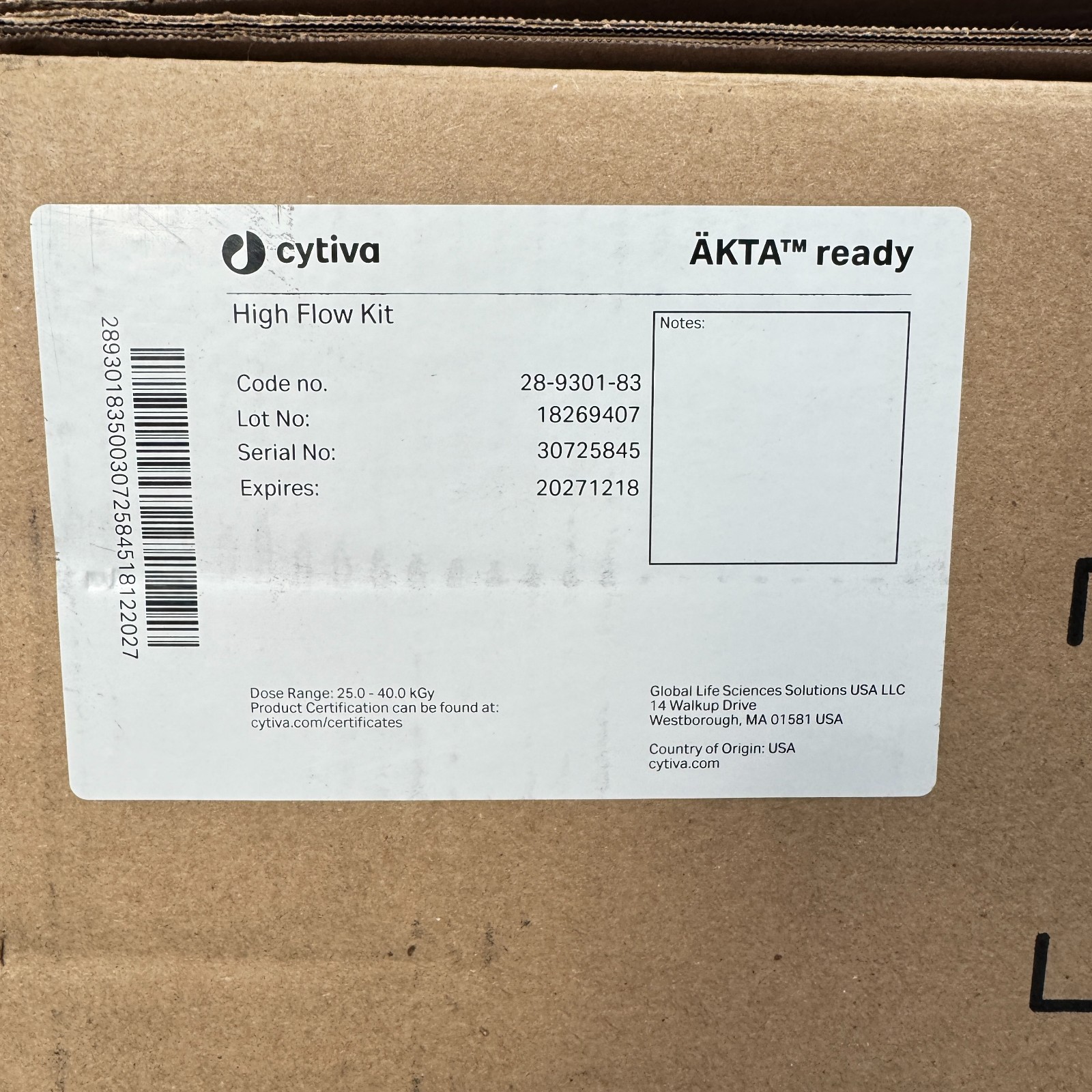 Cytiva 28-9301-83 High Flow Kit for ÄKTA Ready System – New – Exp 2027