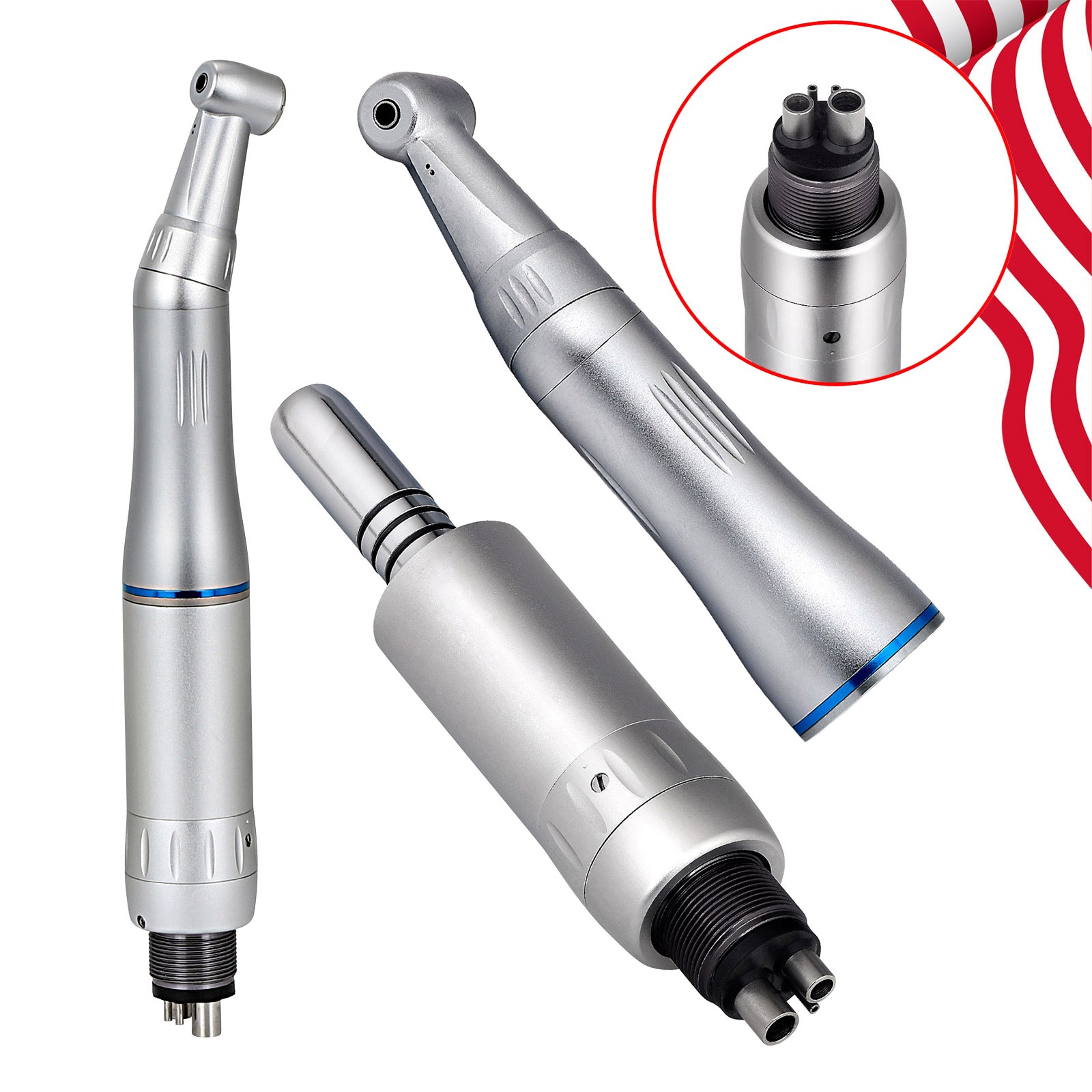 Dental 1:1 Speed Contra Angle Handpiece 4 Hole Inner Water Spray Autochuck Push