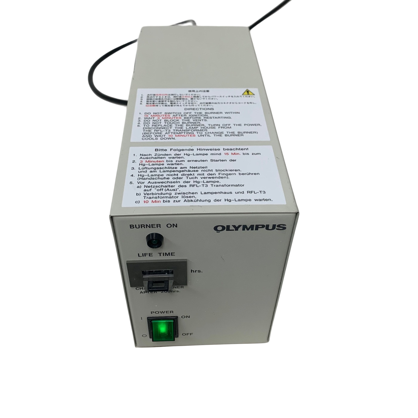 Olympus BH2-RFL-T3 Power Supply for High Pressure Mercury Burner, 100W, 100-120V