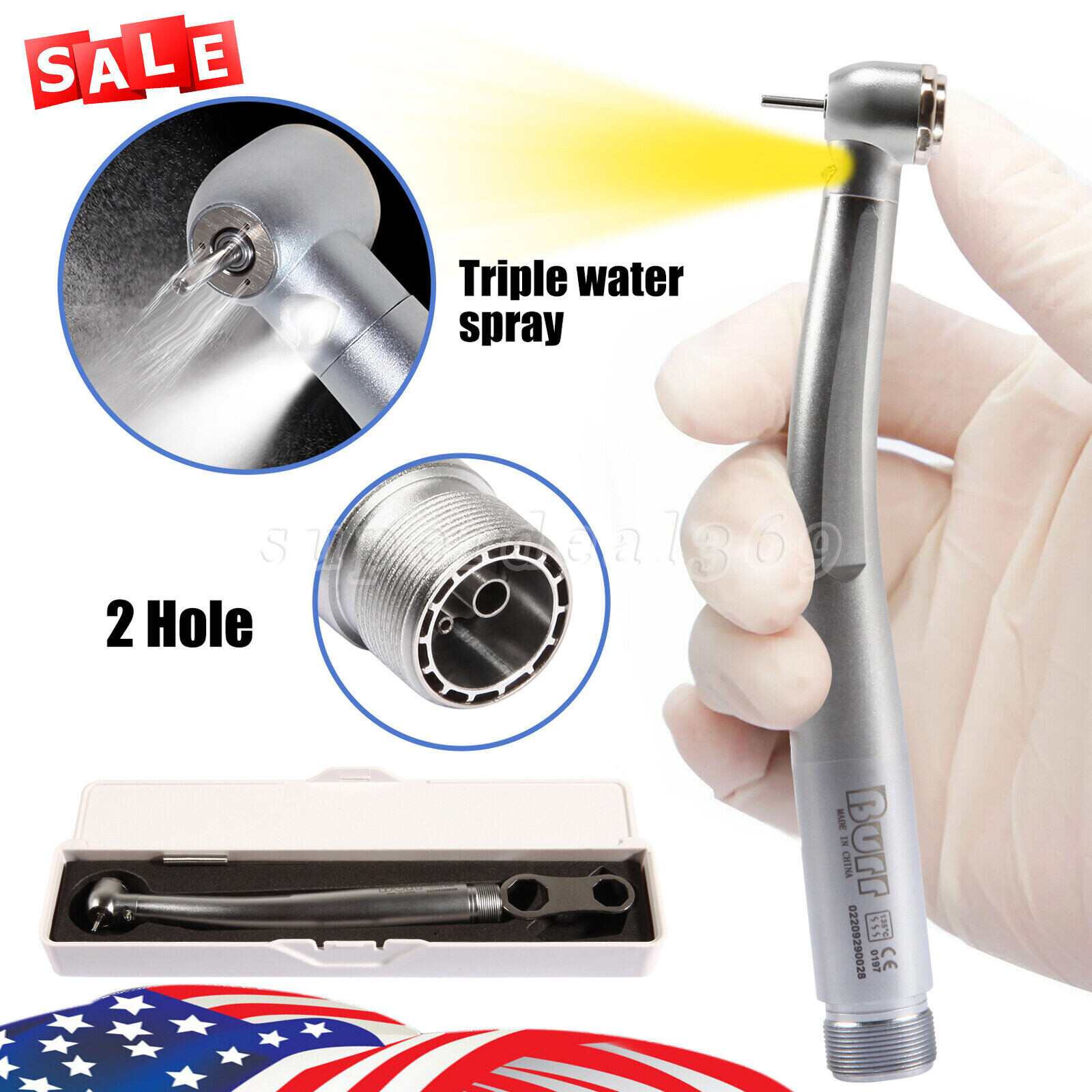 Dental Fiber Optic LED E-generator High Speed Air Turbine Handpiece 2 Holes USA