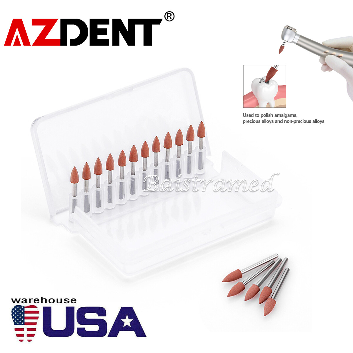 AZDENT Dental 0413 Brownie Polishers Friction Grip FG Mini Points 1.6mm 12/Box