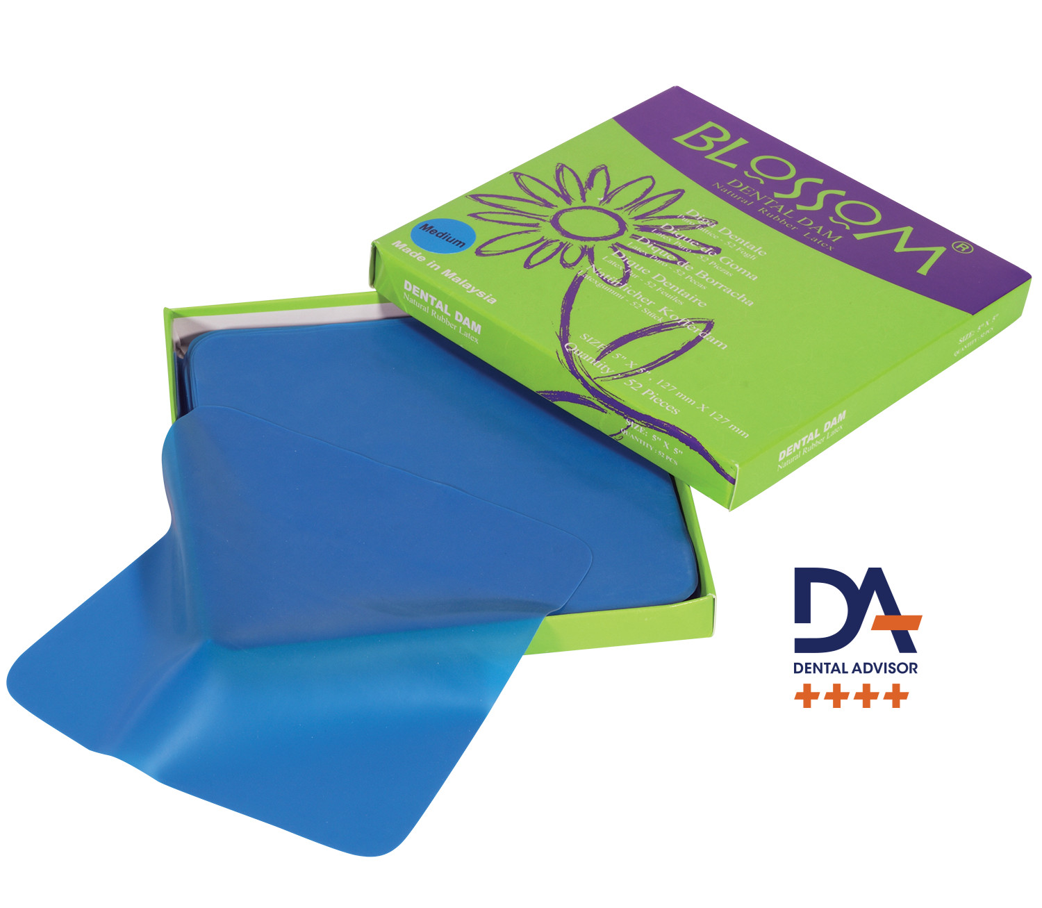 Blue Dental Dam 5 × 5″ Rubber Latex Clinical Isolation Barrier Sheet (52 Pcs)