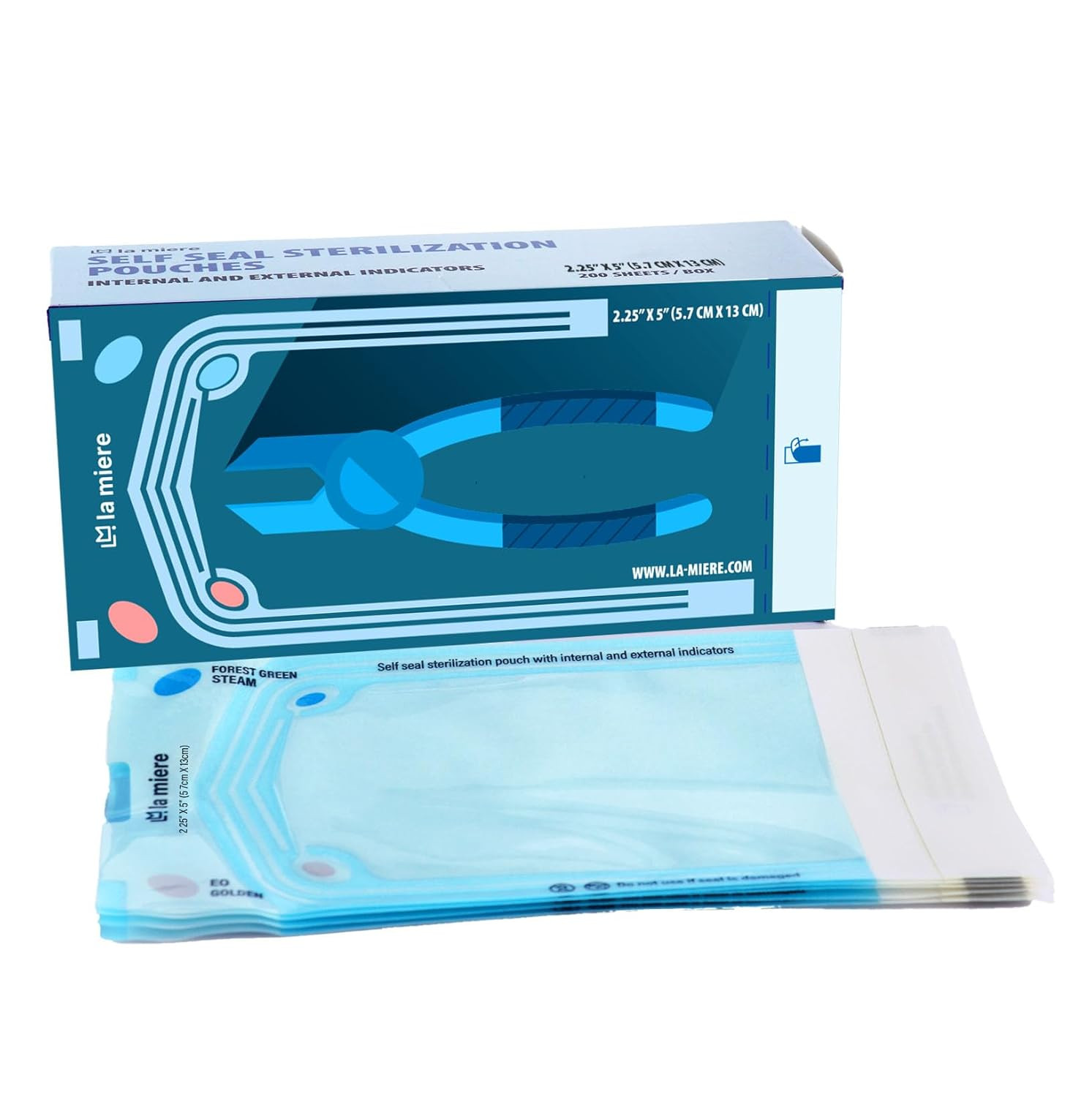 LA MIERE 200P 2.25″X 5″ Self Sterilization Pouches for Dental Offices, Autoclave