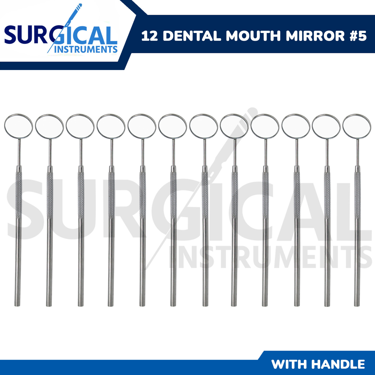 12 pcs Dental Mouth Mirror #5 w/Handle Dental Instrument