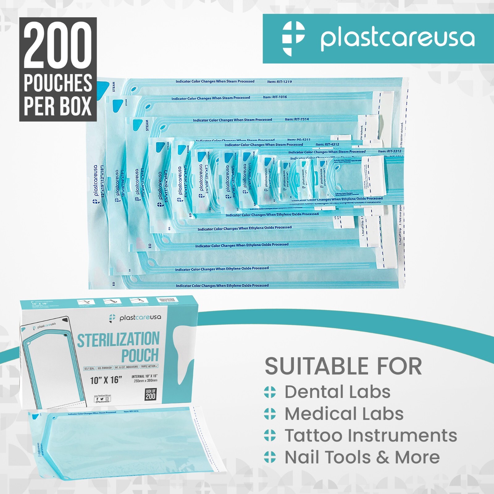 10″ x 16″ Self-Sealing Sterilization Pouches for Autoclave (Choose Quantity)