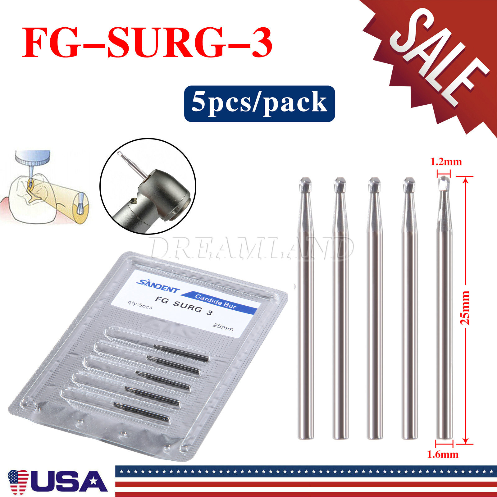 5-50pcs Dental Carbide Surgical Round Burs FG Long Surgery Friction Grip 25mm