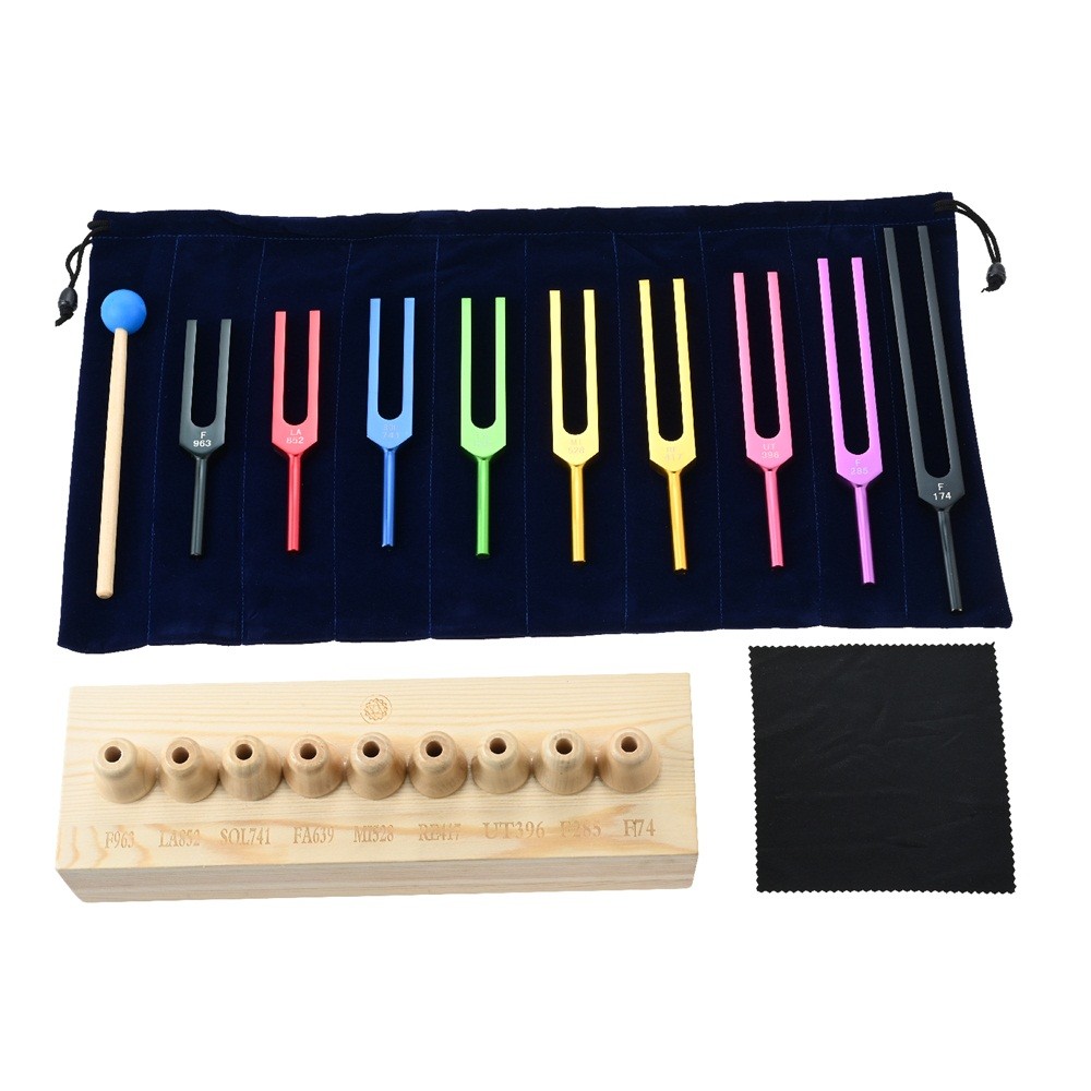 9 Solfeggio Tuning Fork Set Multicolor Aluminum Alloy for Healing Sound Therapy