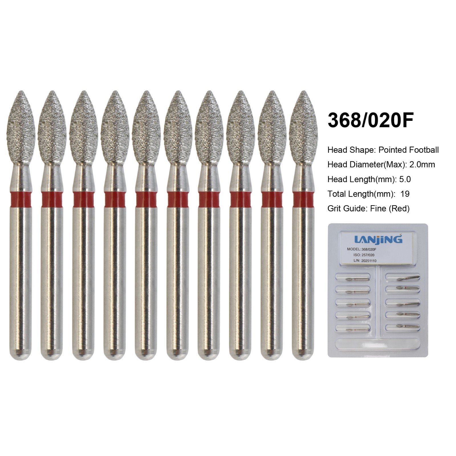 Diamond Burs Dental Zirconia Cutter Diamond Bur FG Football Round End Taper Pear