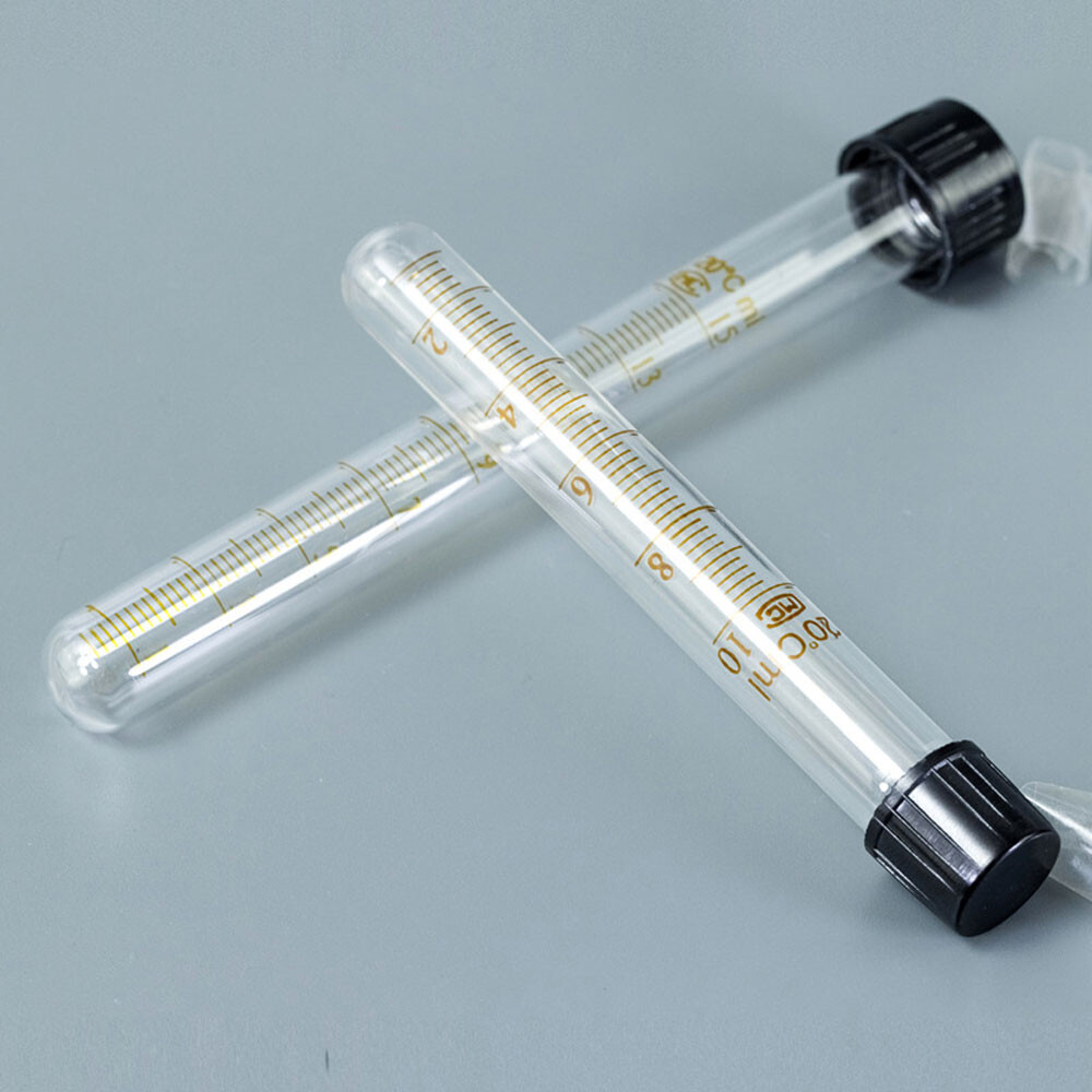 10/20Pcs 5-50ml Clear Lab Glass Test Tube Round Bottom Graduated with Screw Cap