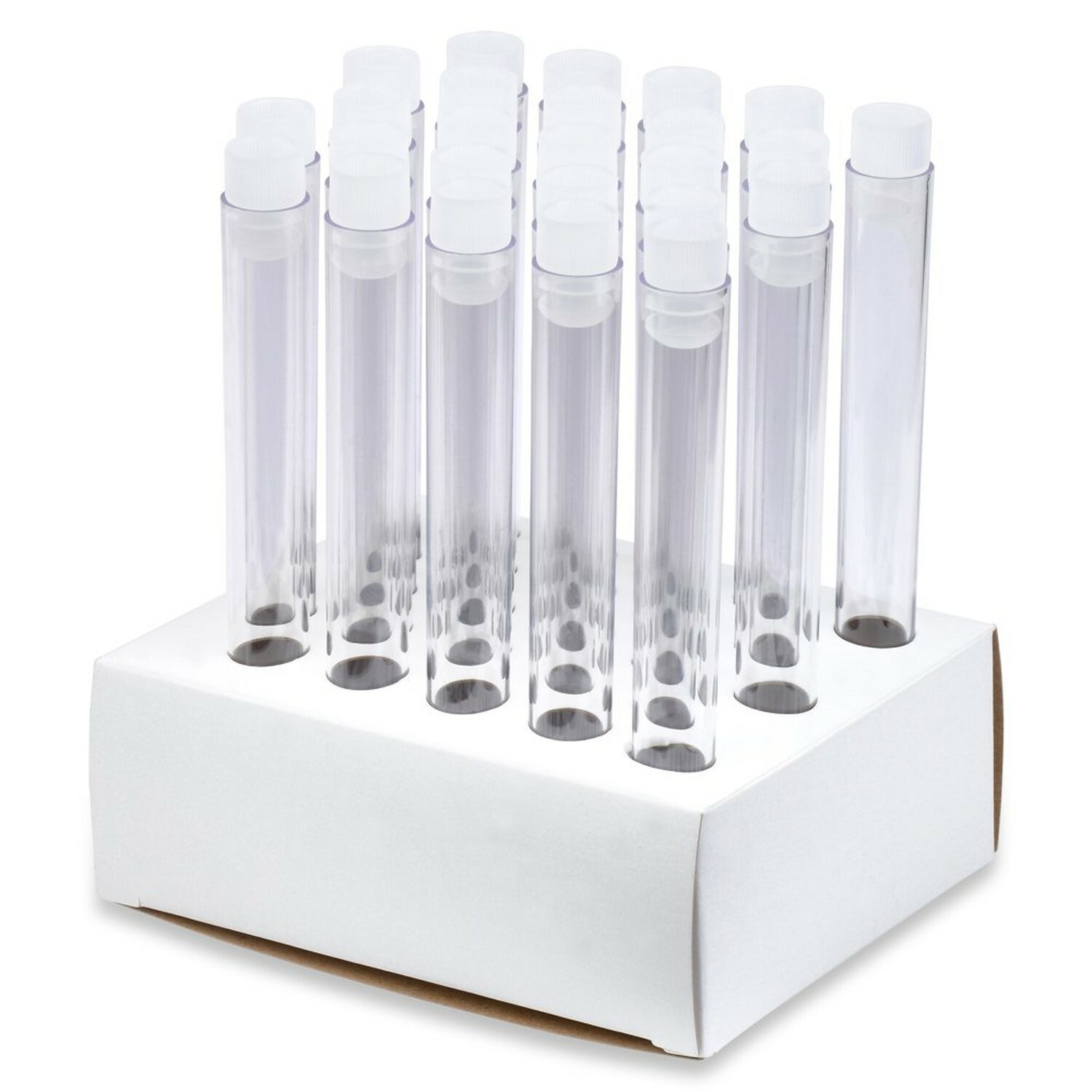 16x125mm Polystyrene Test Tubes and Caps, Cardboard Rack (Pack of 25)