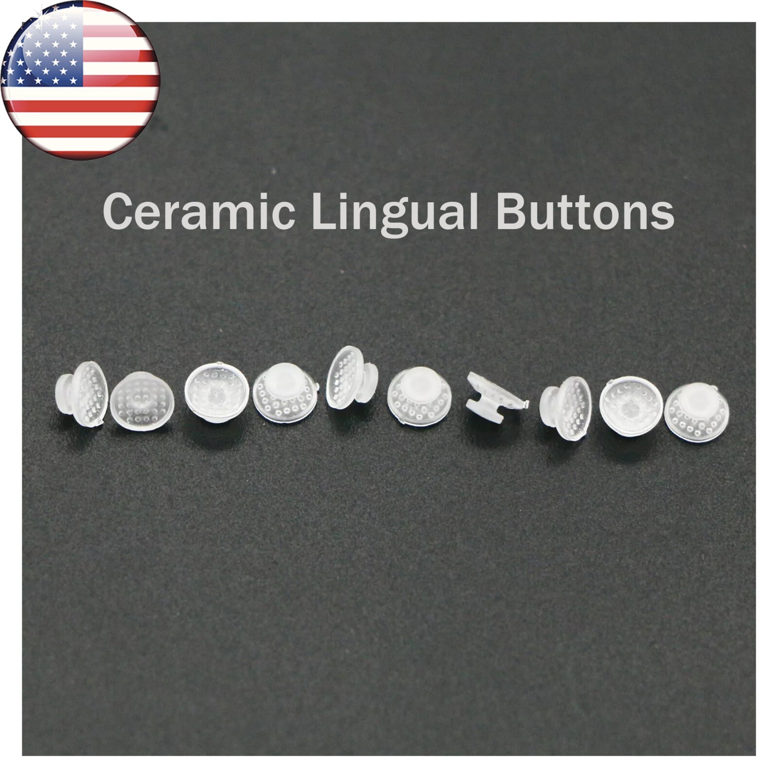US 100Pcs Dental Ortho Lingual Buttons Ceramic/Metal Bondable Round Mesh Base