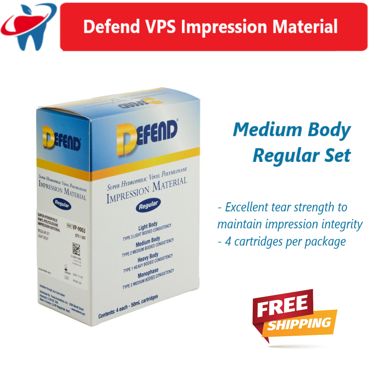 DEFEND MEDIUM BODY REGULAR SET VPS 4-50 ML CARTRIDGES IMPRESSION Material