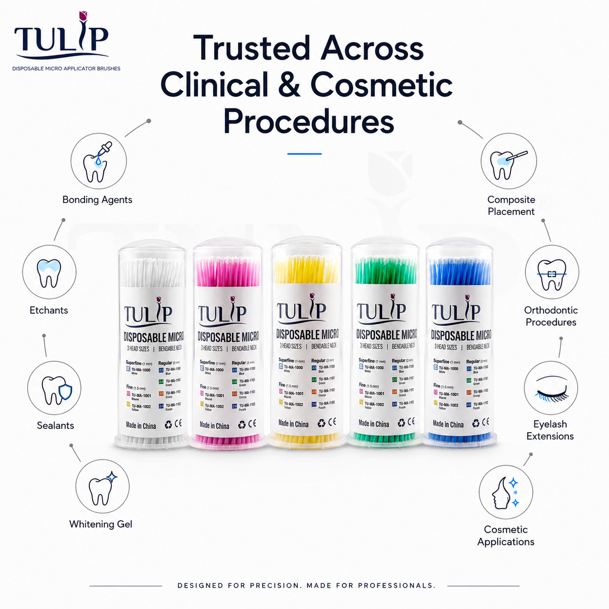 400 Dental Fine Micro Applicator Brushes 1.5mm Yellow Disposable Bendable Tulip