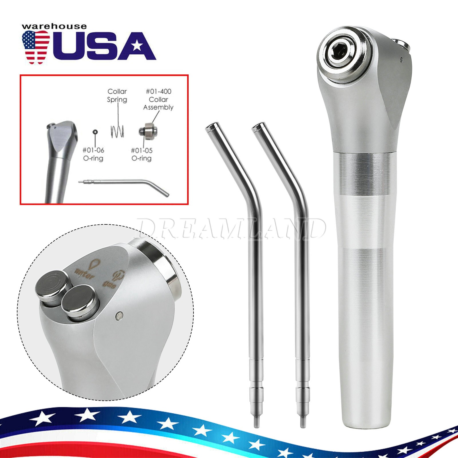 Dental Air Water Spray Triple Syringe 3 Three Way Handpiece W/ 2 Nozzles Tips de