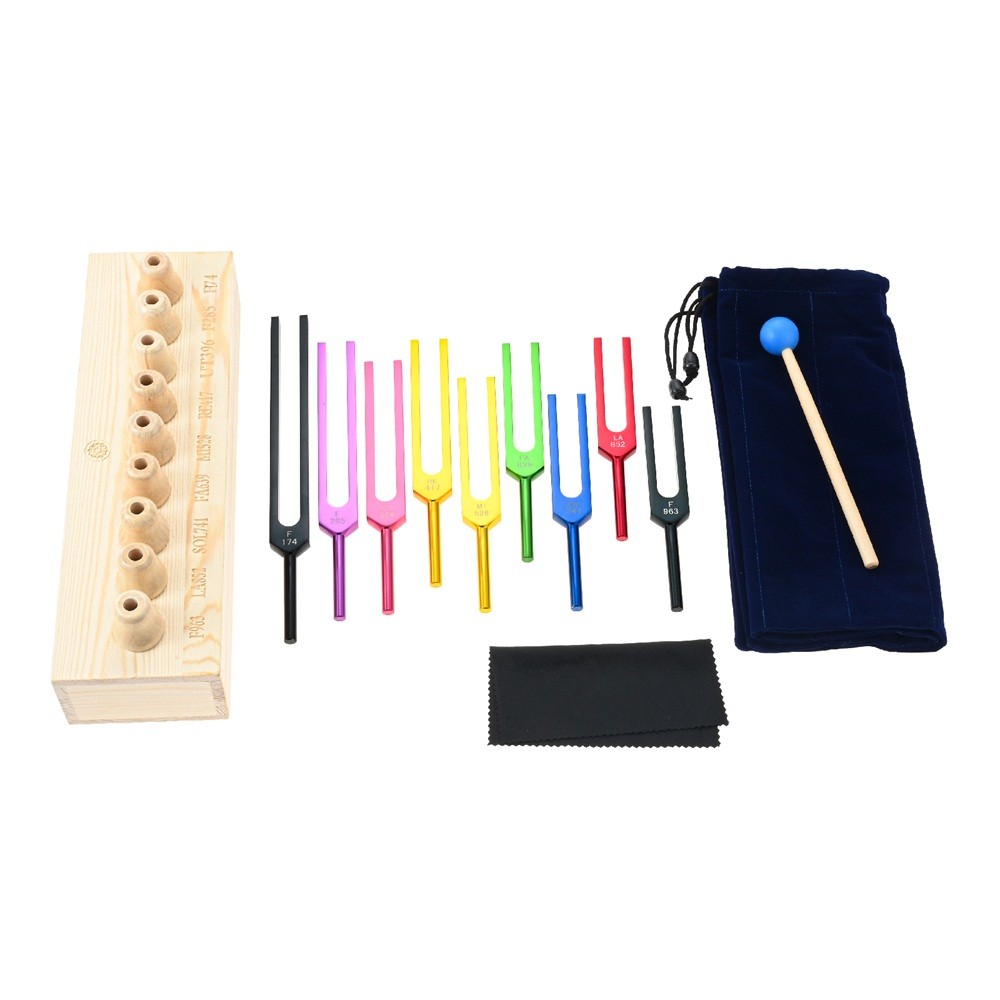 9 Solfeggio Tuning Fork Set Multicolor Aluminum Alloy for Healing Sound Therapy