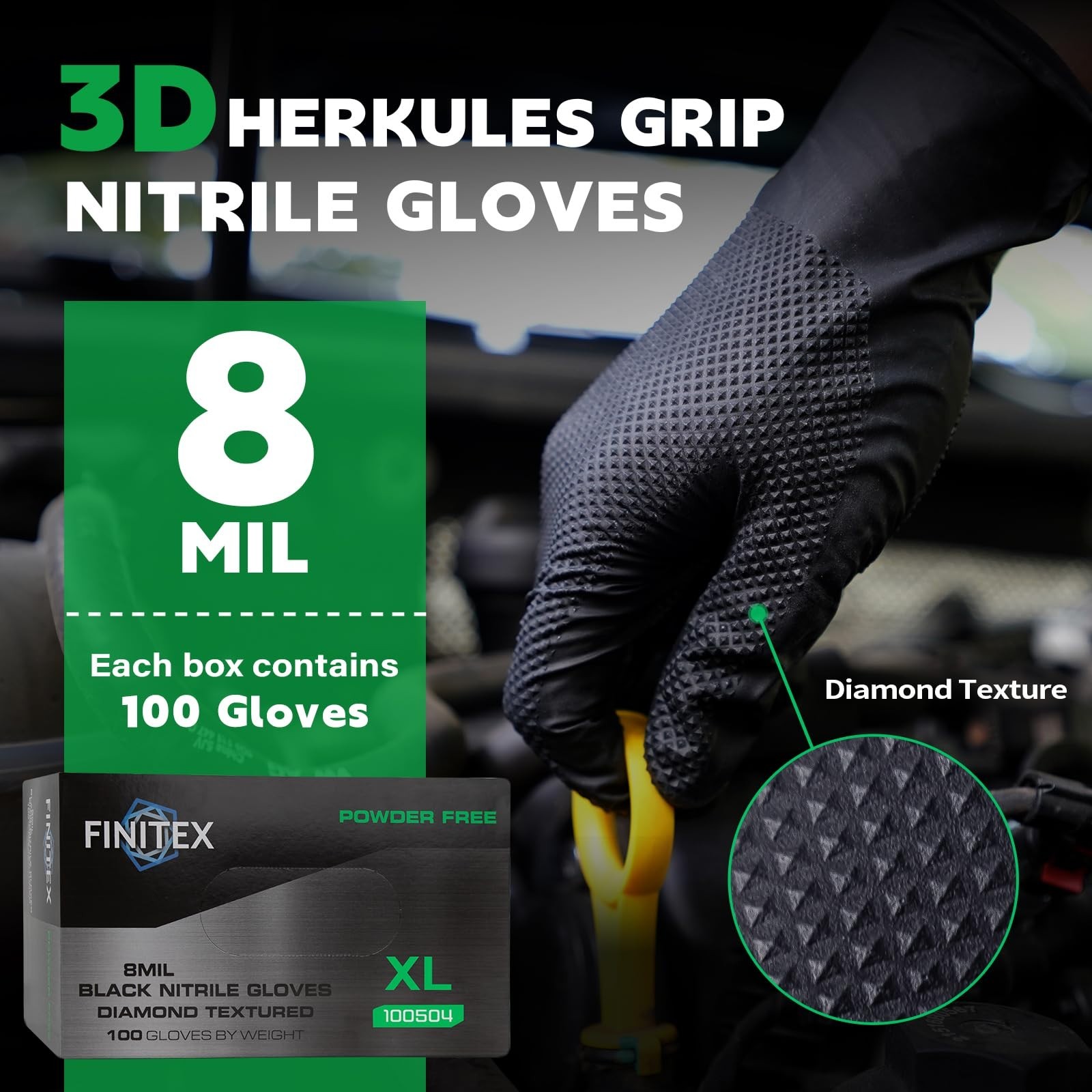 Industrial Diamond Texture Nitrile Gloves – 100/1000PCS, Chemical Resistant, 8mi