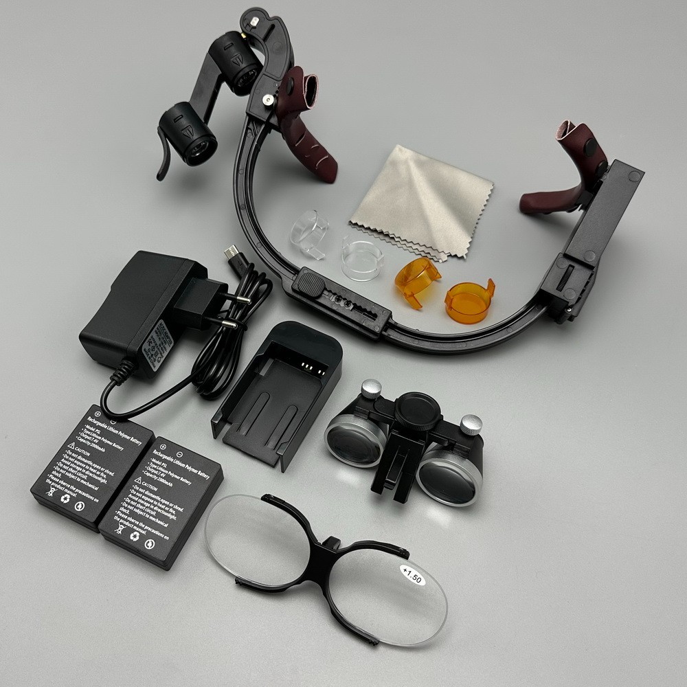 3.5X Dental Surgical Headband Binocular Loupe 5W LED Head Light 2 Leds