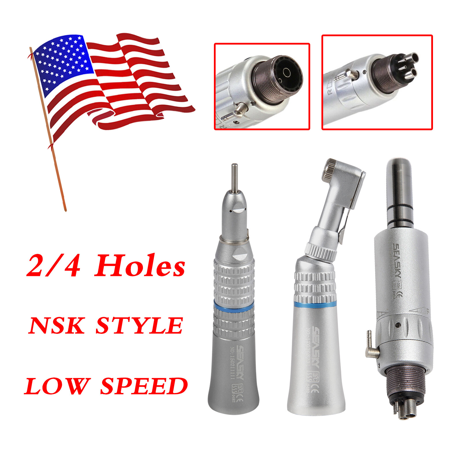 NSK Style Dental Slow Speed Handpiece Straight Contra Angle Air Motor 2/4H Bc