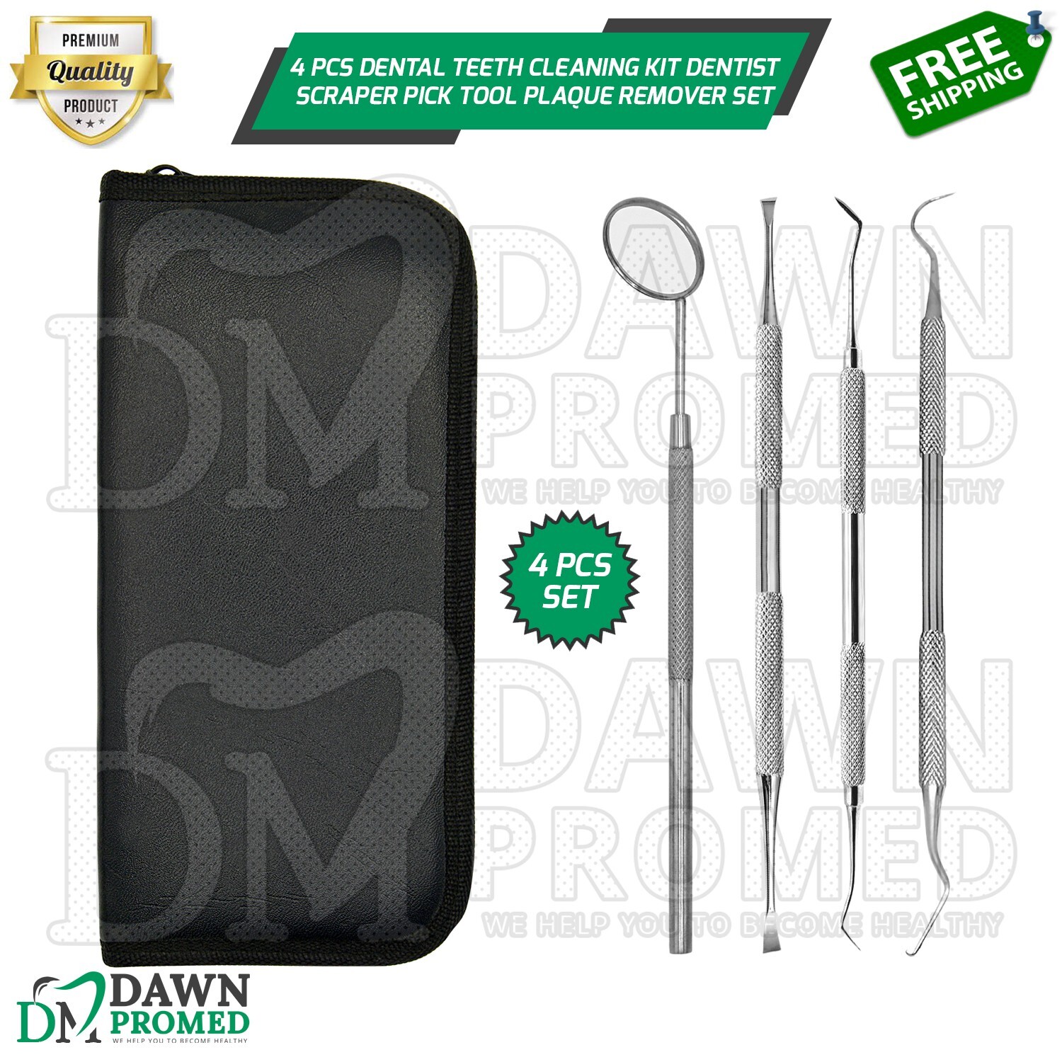 4 Pcs Dental Teeth Cleaning Kit Dentist Scraper Pick Tool Plaque Remover Set