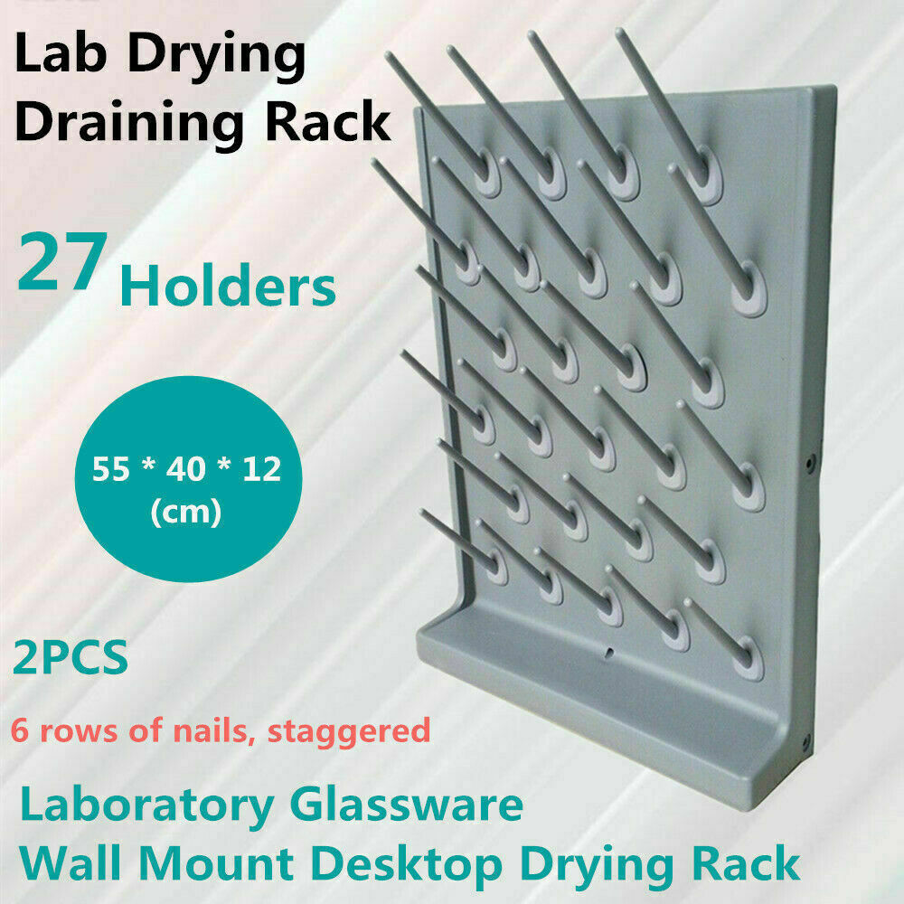 2PCs Lab Supply Wall Desk Drying Rack 27 Pegs Cleaning Equipment Grey PP Durable