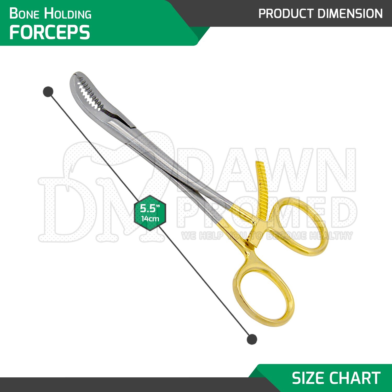 Bone Holding Forceps Curved Serrated 5.5″ Gold Plated Orthopedic Inst German Gr
