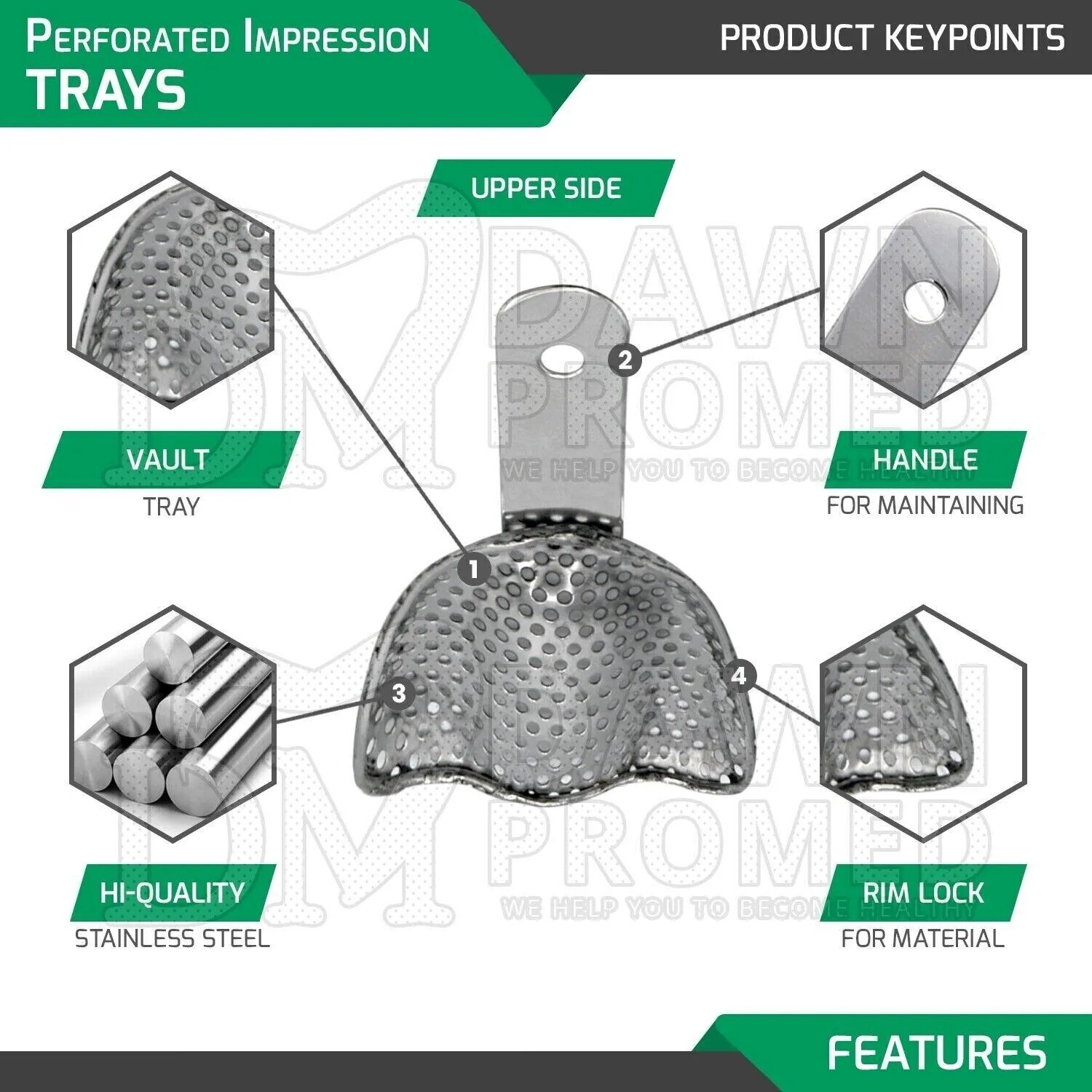10 Pcs Perforated Metal Dental Impression Trays Set Edentulous Instruments
