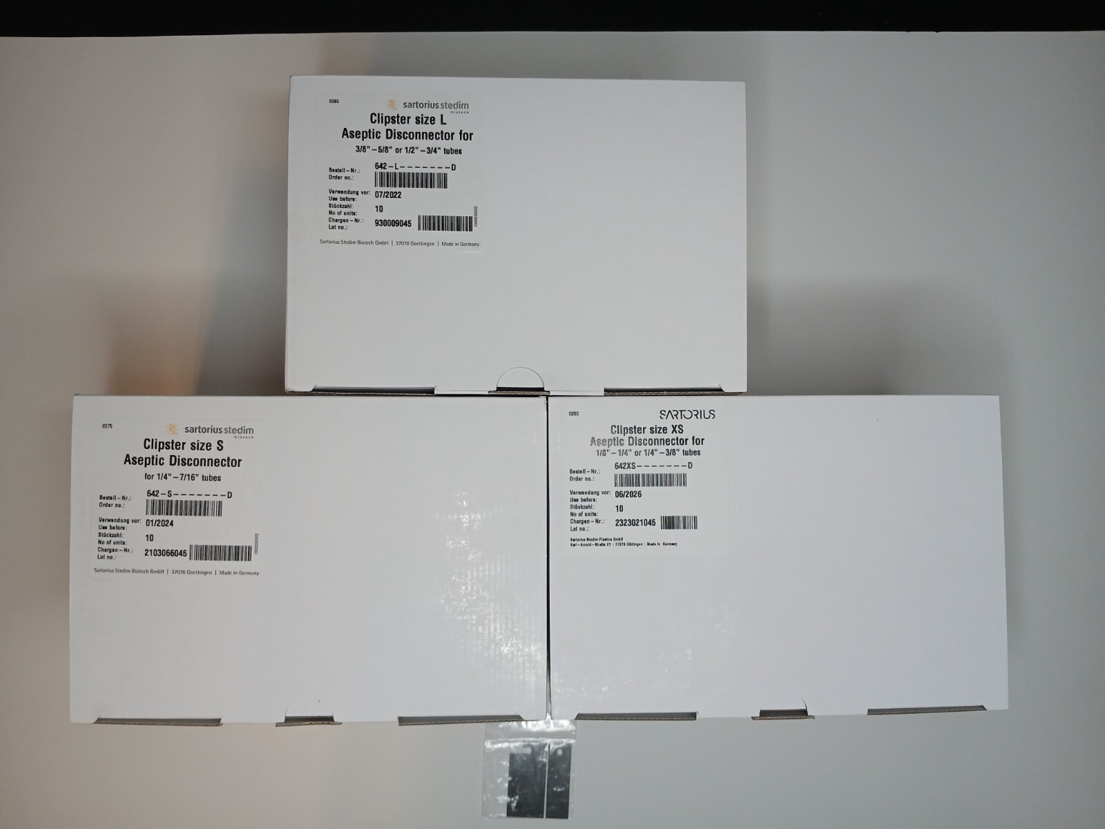 2x Unused Sartorius Clipsters, Large (L) & Extra Small/Small (XS/S) wConsumables