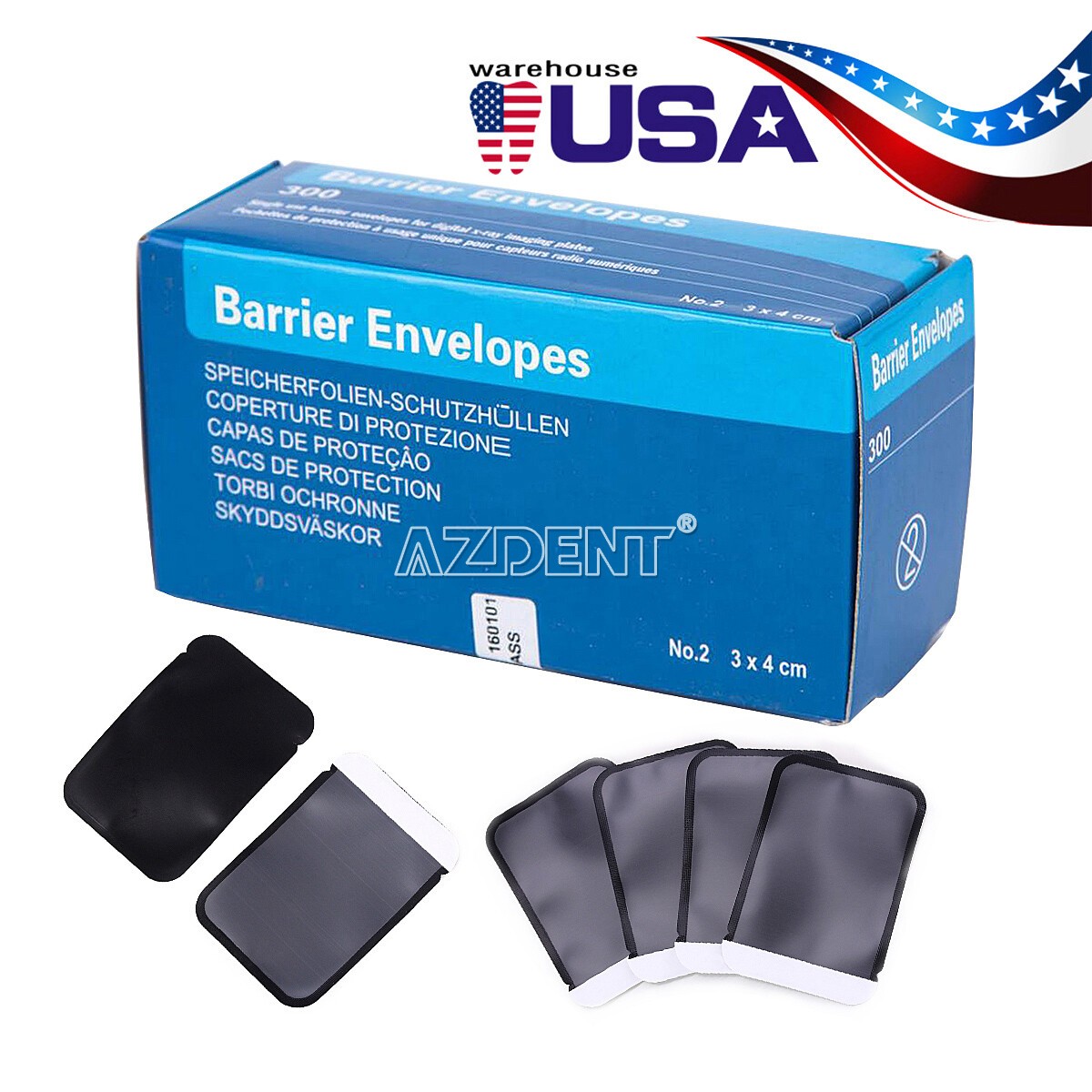 300X/Box Size 2 Barrier Envelopes for Dental X Ray Digital Phosphor Plate Sensor