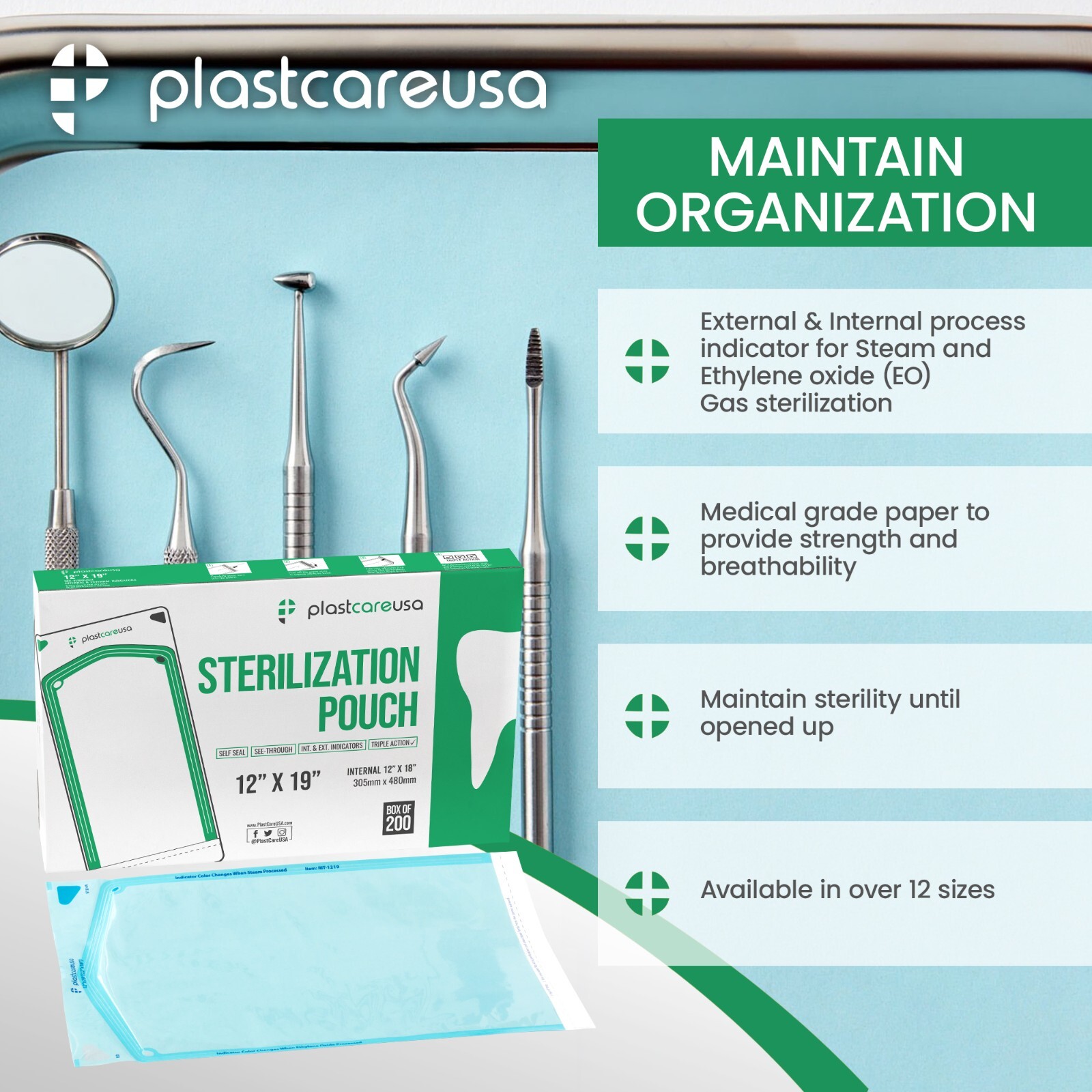 12″ x 19″ Self-Sealing Sterilization Pouches for Autoclave (Choose Quantity)