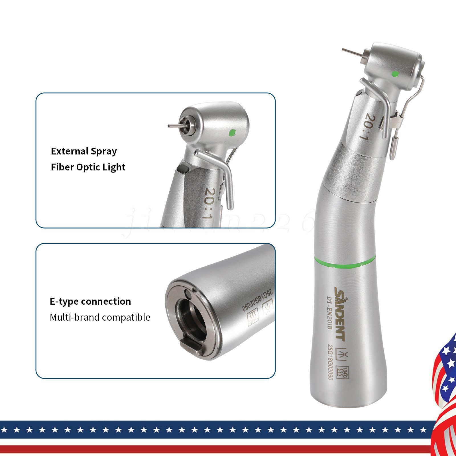 LED Fiber Optic 20:1 Detachable 75N Dental 20:1 Reduction Implant Handpiece