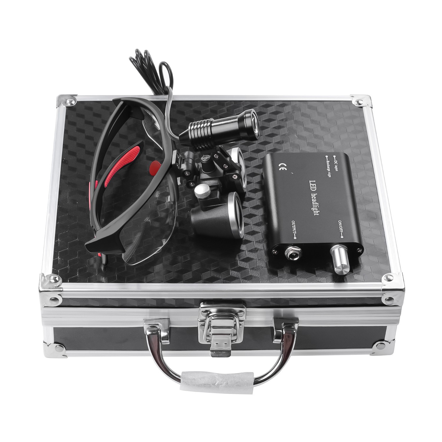 Dental Loupes 3.5x Binocular Magnifier with Headlight 5W LED Metal Box Black US