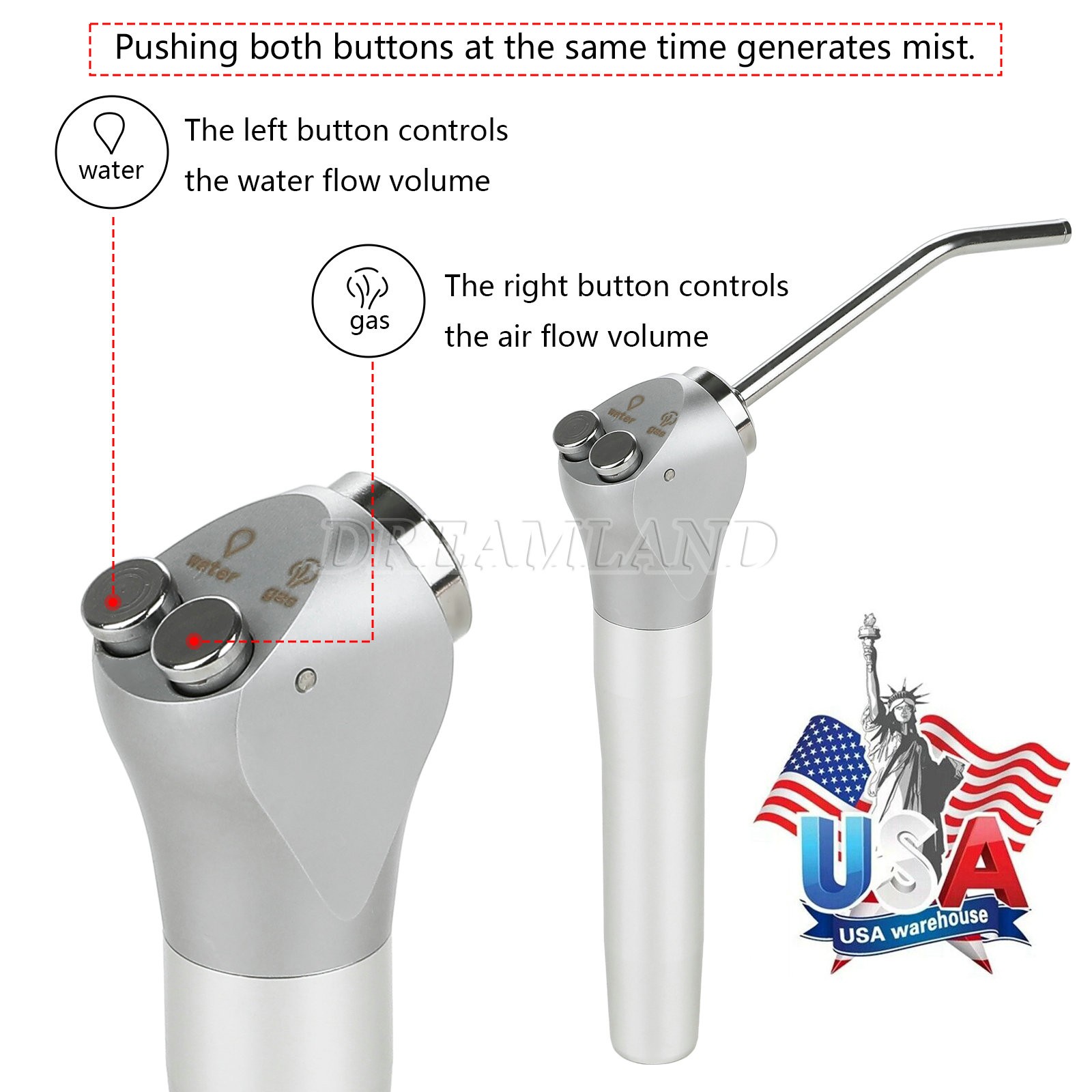 Dental Air Water Spray Triple Syringe 3 Three Way Handpiece W/ 2 Nozzles Tips de