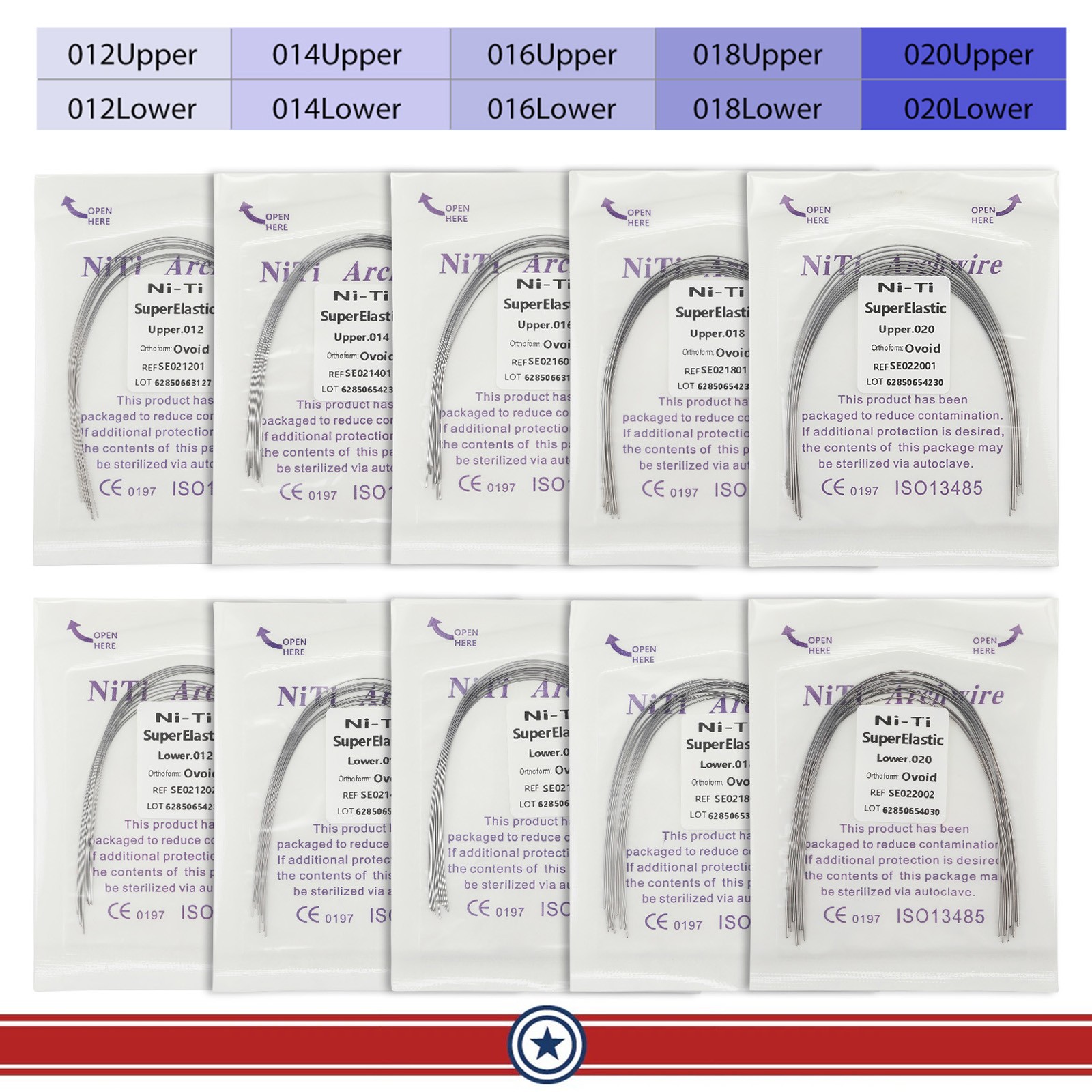 10 Packs/100pcs Dental Ortho Super Elastic Niti Round Arch Wire Ovoid Form