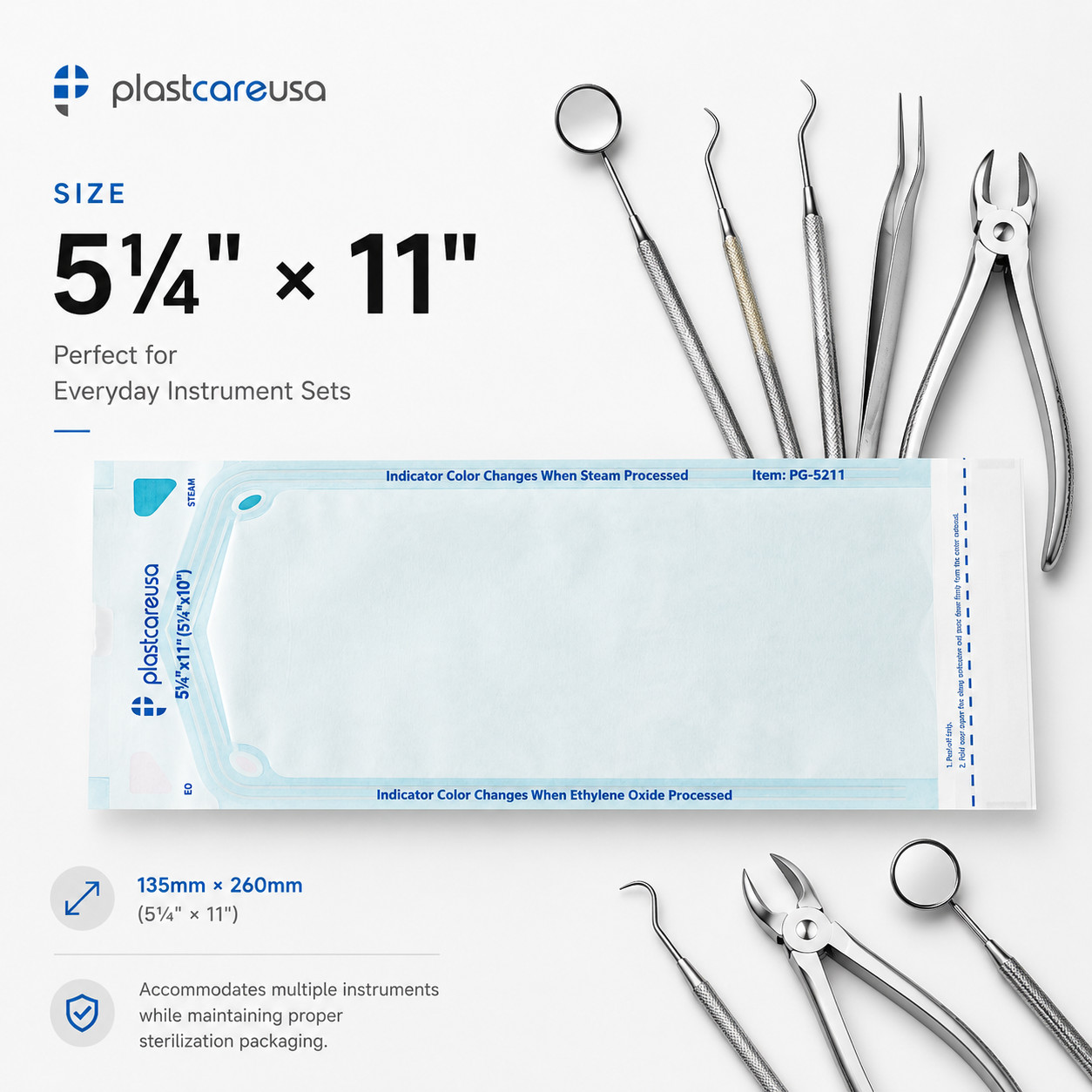 5.25″ x 10″ Self-Sealing Sterilization Pouches for Autoclave (1 Box of 200)